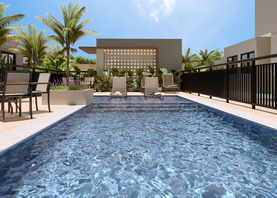 Perspectiva artística da piscina do empreendimento Easy Jaçanã
