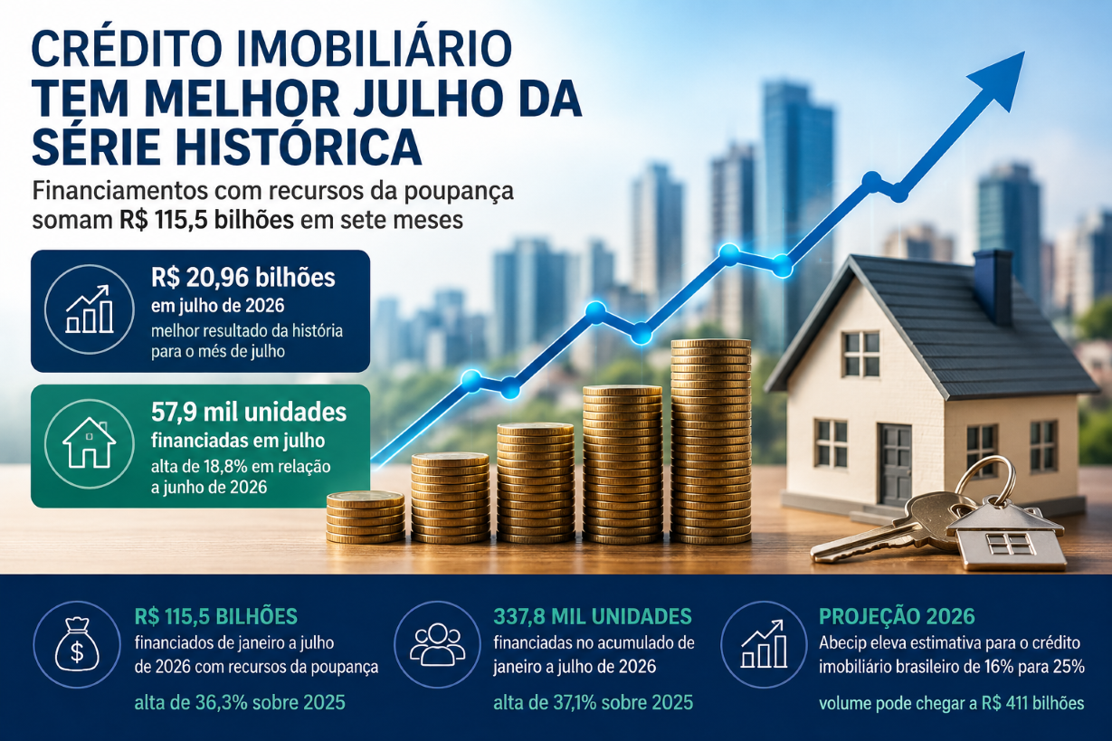 Crédito imobiliário tem melhor julho da história e financiamentos somam R$ 115,5 bilhões em 2026